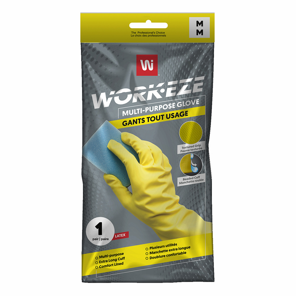 All Purpose Household Latex Gloves Flock Lined Extra Long Cuff M-XL 